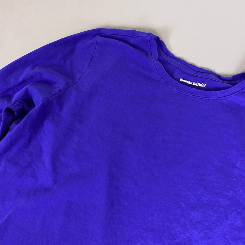 Woman Within T-Shirt Top Womens 2X 26/28 Purple 3/4 Sleeve Crew Neck 100% Cotton - Picture 3 of 9